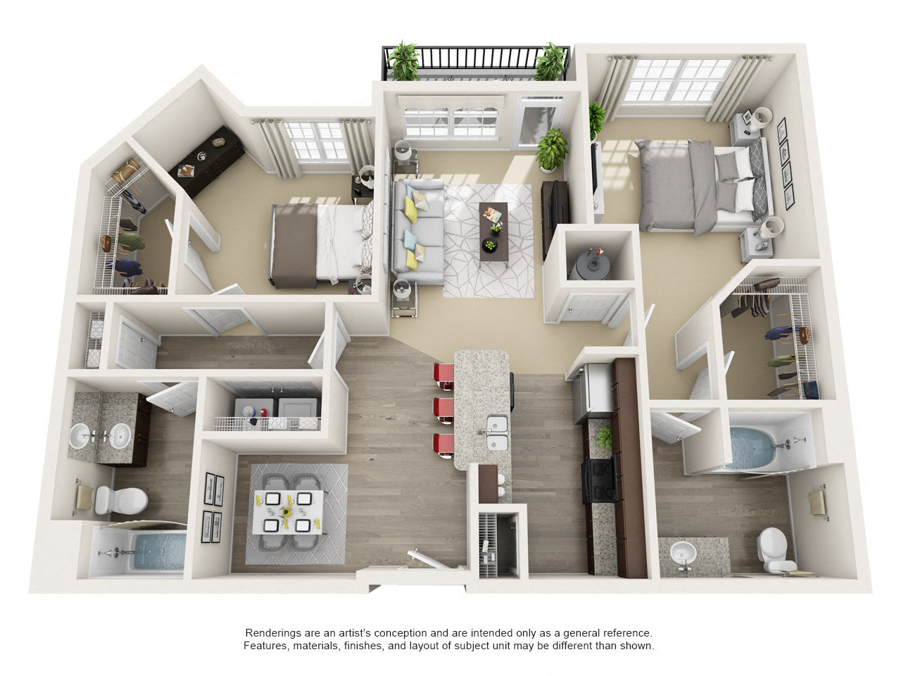 Floor plan for 2 beds, 2 baths, 1118 sqft